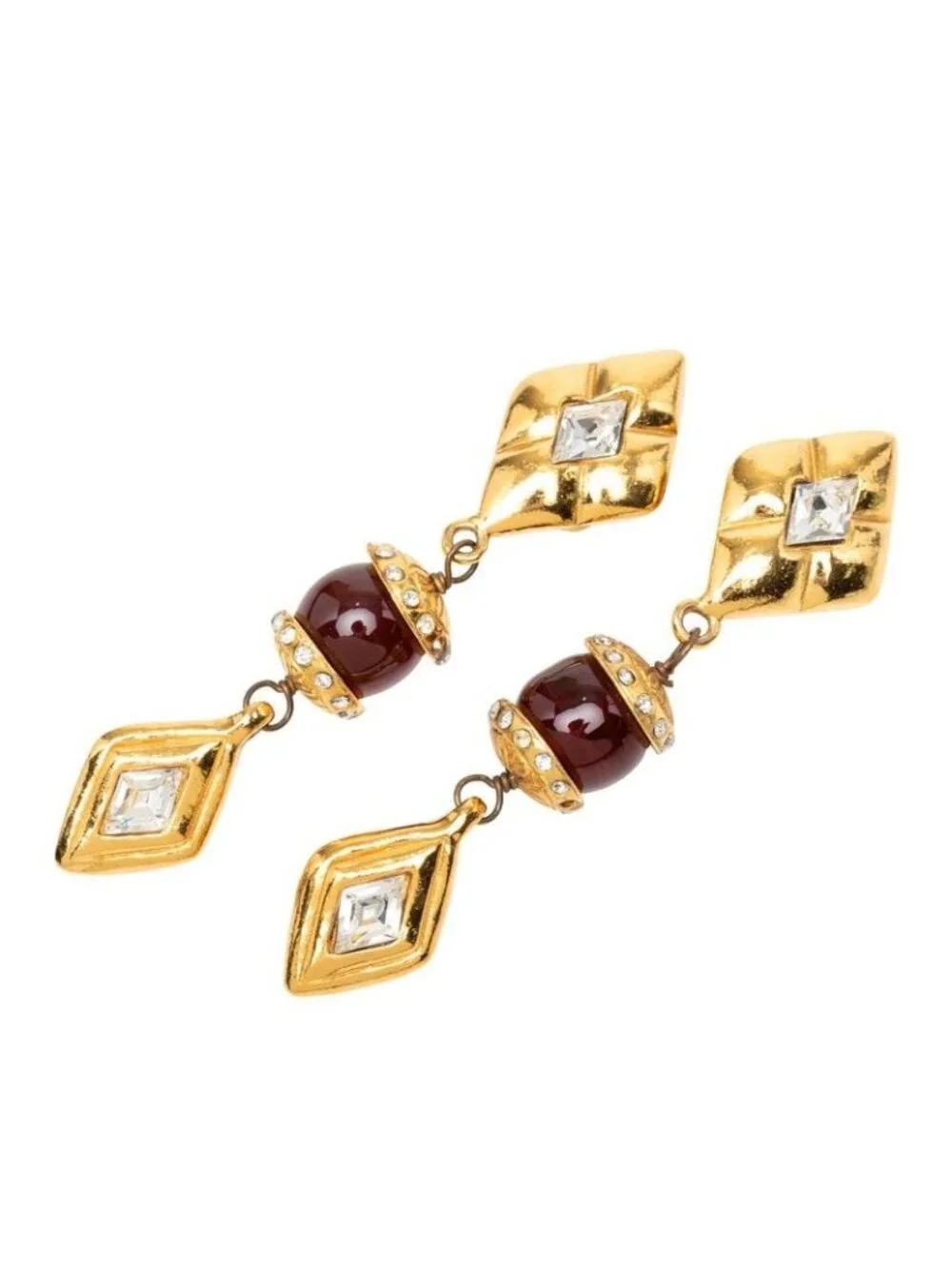 Chanel Earrings Gold Bordeaux Plated Rhinestone